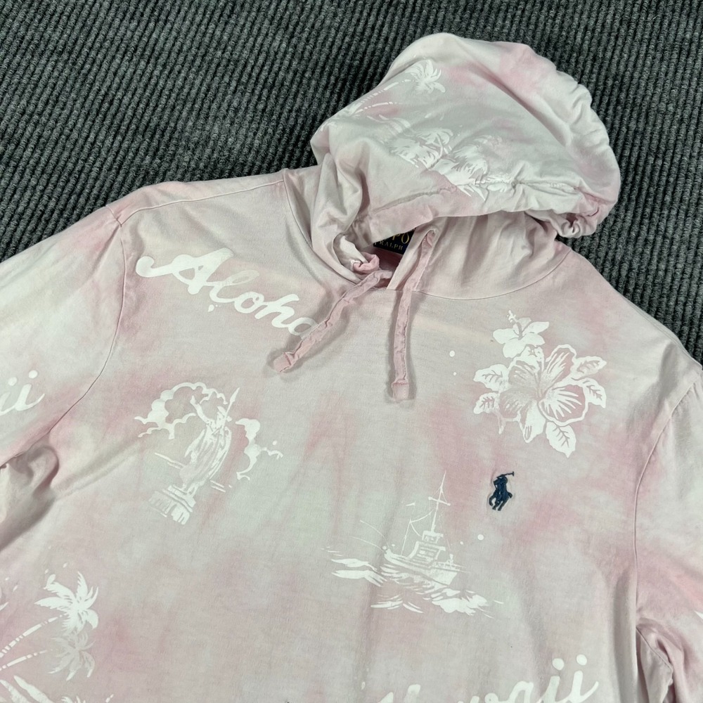 Polo Ralph Lauren Shirt Womens Medium Pink Hawaii Long Sleeve Hooded Casual